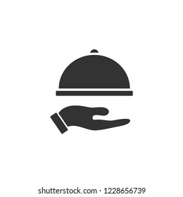 Restaurant cloche in hand. Icon Flat