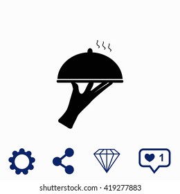 Restaurant cloche in hand the waiter icon. 