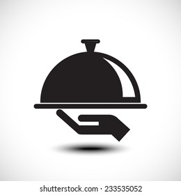 Restaurant cloche in hand the waiter. Vector illustration