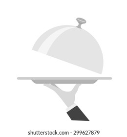 Restaurant cloche in hand the waiter. vector illustration