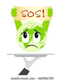 Restaurant cloche in hand the waiter. vector illustration