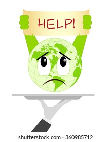 Restaurant cloche in hand the waiter. vector illustration