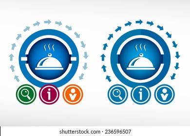 Restaurant cloche icon and creative design elements. Flat design concept