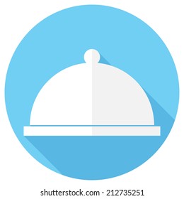 Restaurant cloche icon. Flat design style modern vector illustration. Isolated on stylish color background. Flat long shadow icon. Elements in flat design.