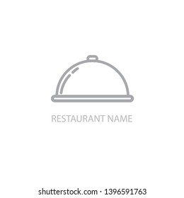 Restaurant cloche icon flat logotype. Illustration isolated on white background. Vector grey logo sign symbol