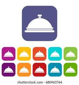 Restaurant cloche icons set vector illustration in flat style in colors red, blue, green, and other