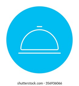 Restaurant cloche line icon for web, mobile and infographics. Vector white icon on the light blue circle isolated on white background.