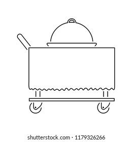 Restaurant  cloche on delivering cart icon. Thin line design. Vector illustration.