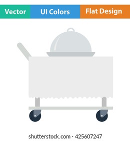 Restaurant  cloche on delivering cart icon. Vector illustration.