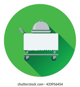 Restaurant  cloche on delivering cart icon. Flat design. Vector illustration.