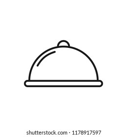 Restaurant cloche platter icon. Hot food sign. Linear icon on white background. Vector