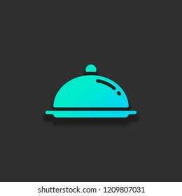 Restaurant cloche or tray. Restaurant icon. Colorful logo concept with soft shadow on dark background. Icon color of azure ocean