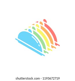 Restaurant cloche or tray. Restaurant icon. Stack of colorful isometric icons on white background