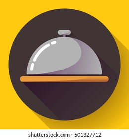 Restaurant cloche vector icon. Room Service Symbol Button. restaurant metal tray flat icon with long shadow