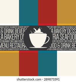 El diseño del restaurante o de la cafetería. Plantilla de folleto de vectores para café, café, té, restaurante, bar. Logotipo de comida y bebida. Símbolos del café. Diseño de taza de café sobre fondo vintage
