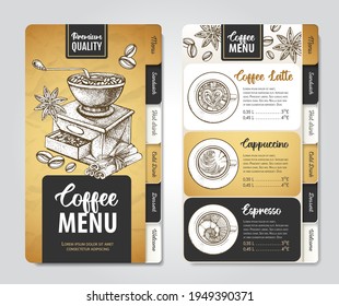 Restaurant Coffee menu design. Decorative sketch of cup of coffee or tea.