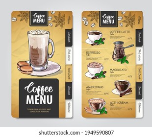 Restaurant Coffee menu design. Decorative sketch of cup of coffee or tea.