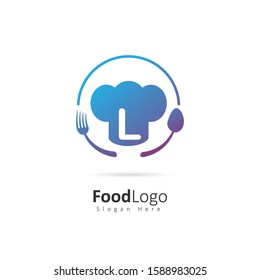 Restaurant or coffee shop logo with initial letter L, design vector symbol for restaurant or coffee shop template, food industry branding