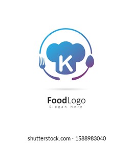 Restaurant or coffee shop logo with initial letter K, design vector symbol for restaurant or coffee shop template, food industry branding