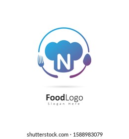 Restaurant or coffee shop logo with initial letter N, design vector symbol for restaurant or coffee shop template, food industry branding