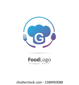 Restaurant or coffee shop logo with initial letter G, design vector symbol for restaurant or coffee shop template, food industry branding