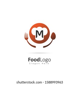 Restaurant or coffee shop logo with initial letter M, design vector symbol for restaurant or coffee shop template, food industry branding