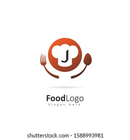 Restaurant or coffee shop logo with initial letter J, design vector symbol for restaurant or coffee shop template, food industry branding