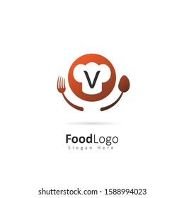 Restaurant or coffee shop logo with initial letter V, design vector symbol for restaurant or coffee shop template, food industry branding