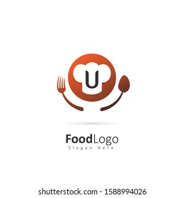 Restaurant or coffee shop logo with initial letter U, design vector symbol for restaurant or coffee shop template, food industry branding