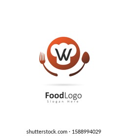 Restaurant or coffee shop logo with initial letter W, design vector symbol for restaurant or coffee shop template, food industry branding
