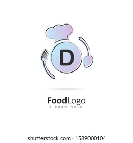 Restaurant or coffee shop logo with initial letter D, design vector symbol for restaurant or coffee shop template, food industry branding