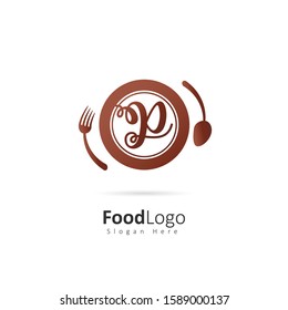 Restaurant or coffee shop logo with initial letter P, design vector symbol for restaurant or coffee shop template, food industry branding