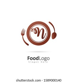 Restaurant or coffee shop logo with initial letter N, design vector symbol for restaurant or coffee shop template, food industry branding
