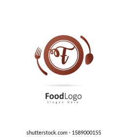Restaurant or coffee shop logo with initial letter F, design vector symbol for restaurant or coffee shop template, food industry branding
