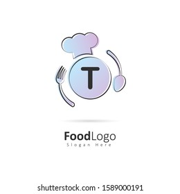 Restaurant or coffee shop logo with initial letter T, design vector symbol for restaurant or coffee shop template, food industry branding