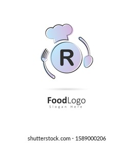 Restaurant or coffee shop logo with initial letter R, design vector symbol for restaurant or coffee shop template, food industry branding
