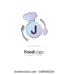 Restaurant or coffee shop logo with initial letter J, design vector symbol for restaurant or coffee shop template, food industry branding