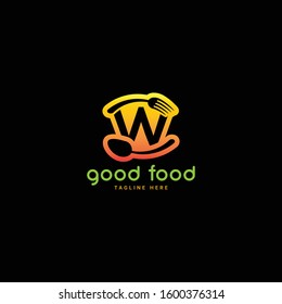 Restaurant or coffee shop logo with initial letter w, design vector symbol for restaurant or coffee shop template, food industry branding