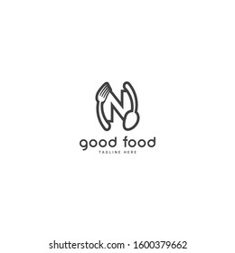 Restaurant or coffee shop logo with initial letter N, design vector symbol for restaurant or coffee shop template, food industry branding