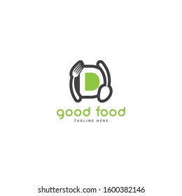 Restaurant or coffee shop logo with initial letter D, design vector symbol for restaurant or coffee shop template, food industry branding