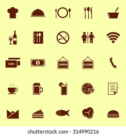Restaurant color icons on yellow background, stock vector