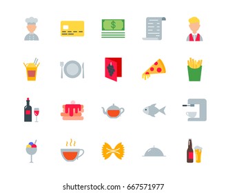 Restaurant color icons set