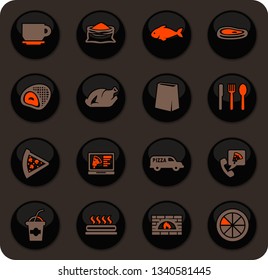 Restaurant color vector icons on dark background for user interface design