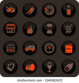 Restaurant color vector icons on dark background for user interface design