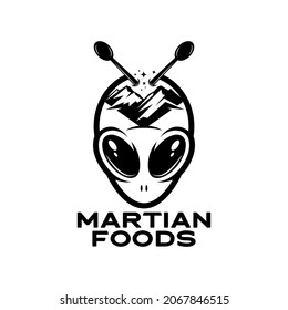 restaurant company  logo, martian mountain and food concept.