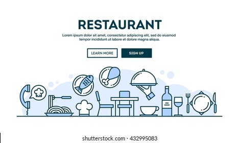 Restaurant, concept header, flat design thin line style, vector illustration