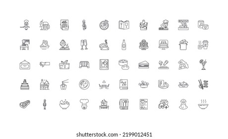 Restaurant concept illustration, linear icons, line signs set, vector collection