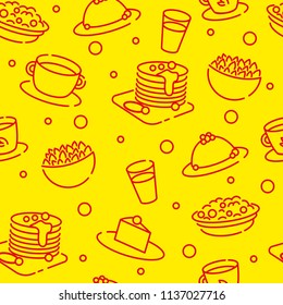 Restaurant concept  seamless pattern with line icons   on a yellow background