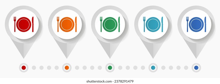 Restaurant concept vector icons, editable infographic template, set of colorful flat design pointers