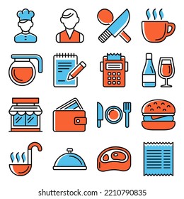 Restaurant Cooking Icons Set on White Background. Vector